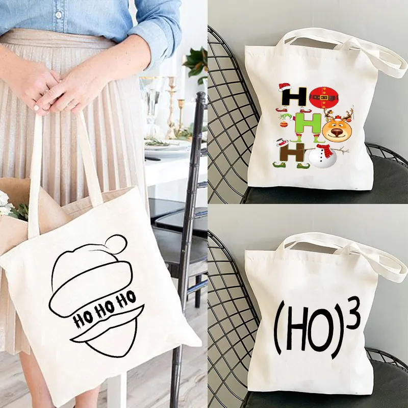 Merry Christmas Present Tote Bag  Harajuku Kawaii Print Women Shopper Bag Shopper White Women Shopper Shoulder Bags ,Drop Ship