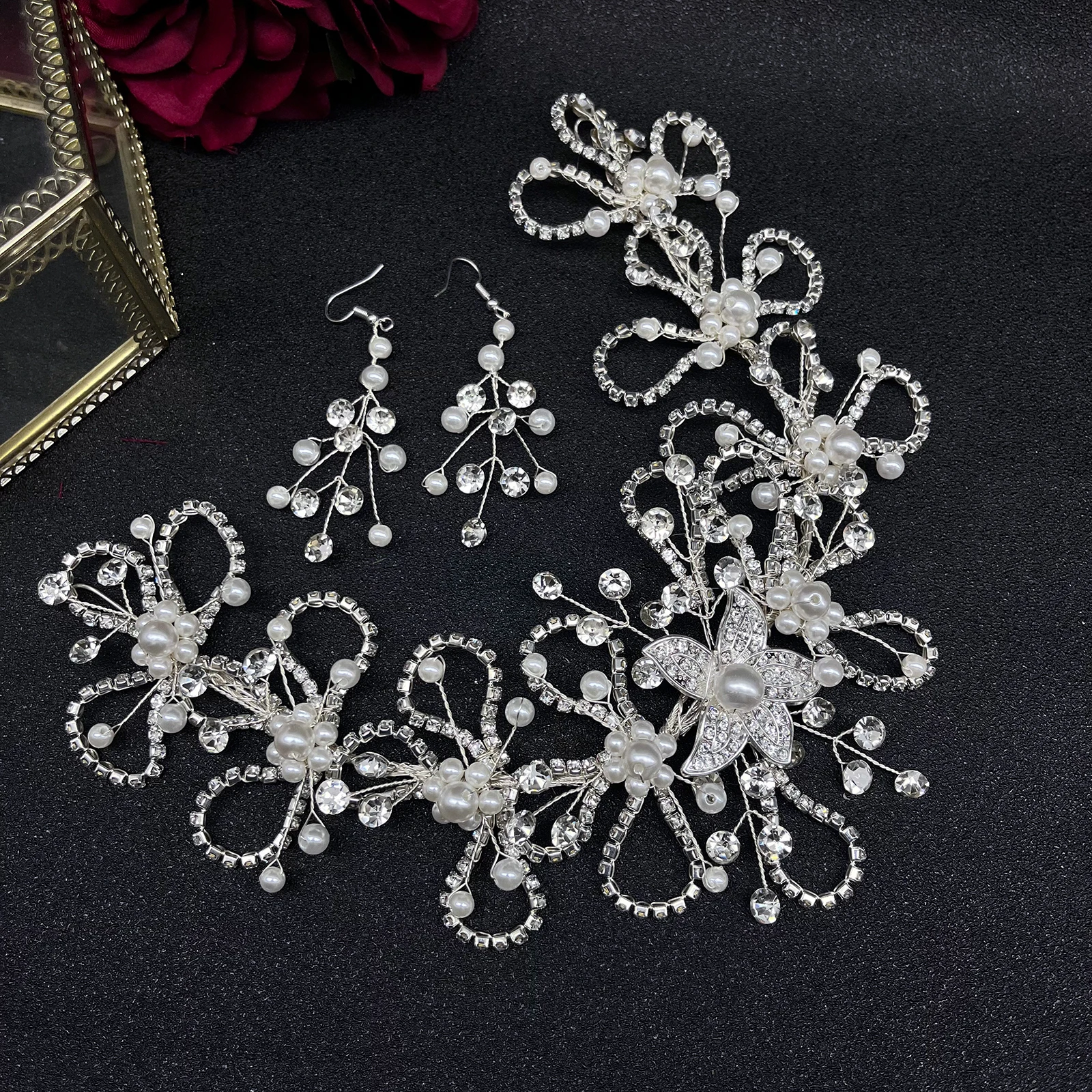 DZ184 Golden Bridal Jewelry Set Sparkling Wedding Headband Earrings  Rhinestone Bride Headwear Crystal Party Headdress Tiara