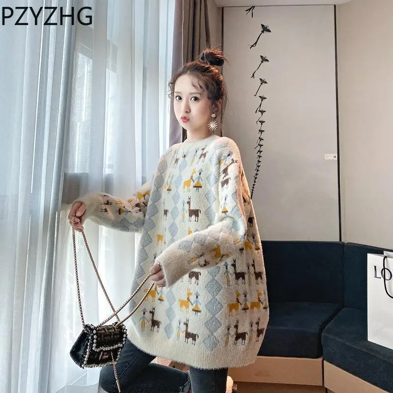 Sweater musim dingin wanita, atasan Sweater sederhana, panjang menengah, gaya malas versi Korea, longgar, mode, besar, atasan Sweater musim dingin, baru, 2024