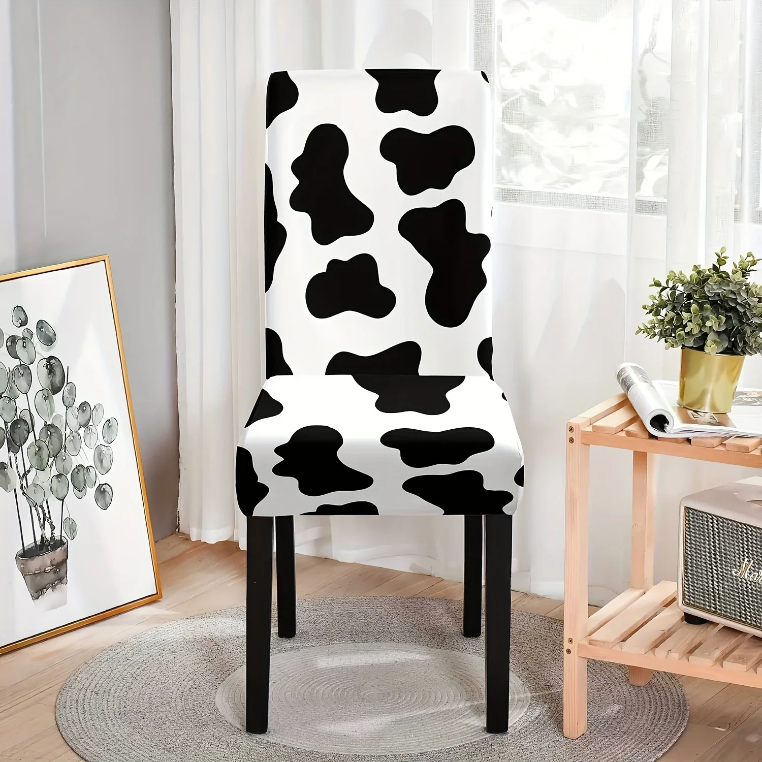 4/6 قطعة أغطية كرسي نمط البقرة ، غطاء كرسي الطعام المطاطي ، الغطاء الواقي ، لغرفة الطعام غرفة المعيشة ديكور الفندق
