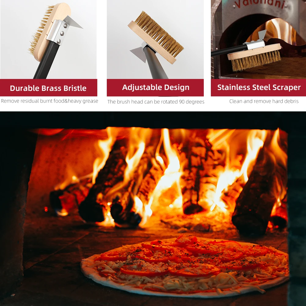 9 pollici Pizza Turning Peel & Pizza spazzola per forno e rastrello per cenere Set da 3 pezzi forno per Pizza commerciale a legna accessori per la