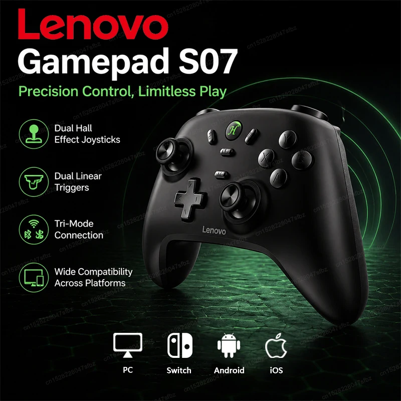  Control de Juego Lenovo S07 para Switch/PC/Teléfono Móvil, Joystick con Gatillos Hall, Botones Meca-Táctiles, con Base de Carga