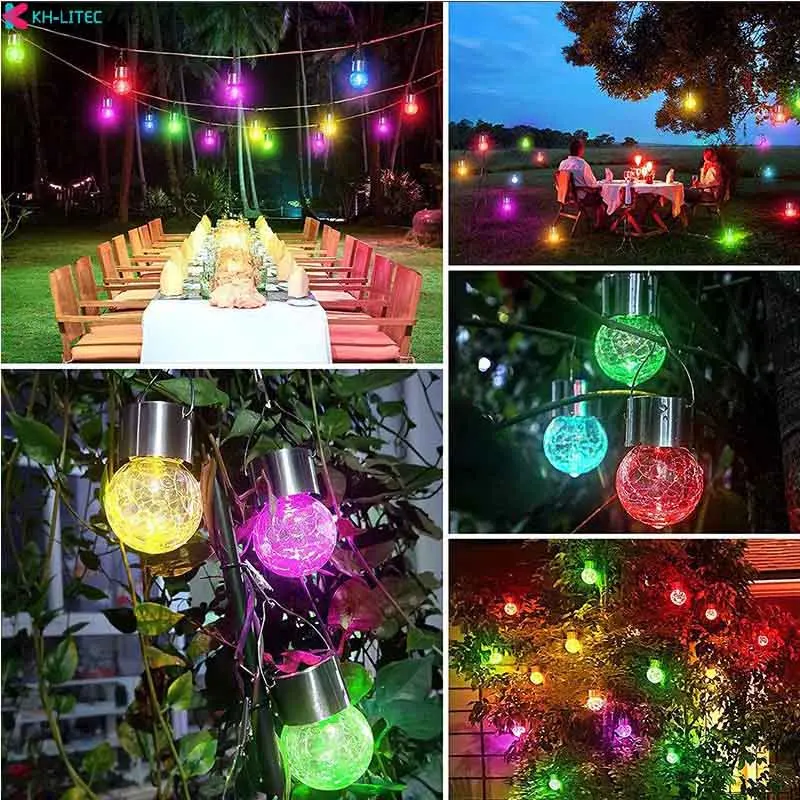 Imagem -06 - Solar Mosaic Crackle Globes Led Garden Lights Impermeável Solar Crack Light Bola de Vidro Pendurada Luz Rgb Branco Quente