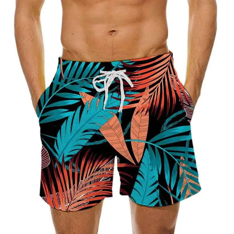 Vegetative Leaf Pattern Beach Shorts Men Coconut Tree 3D Printed Swim Trunks Summer Breathable Short Pants Loose Board Shorts