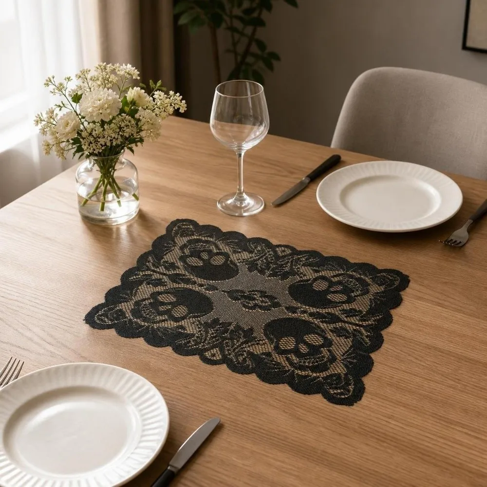 Dark Gothic Style Halloween Placemats Spider Web Decoration Table Napkins Skeleton Bat Coaster Lace Table Mat Party Decoration
