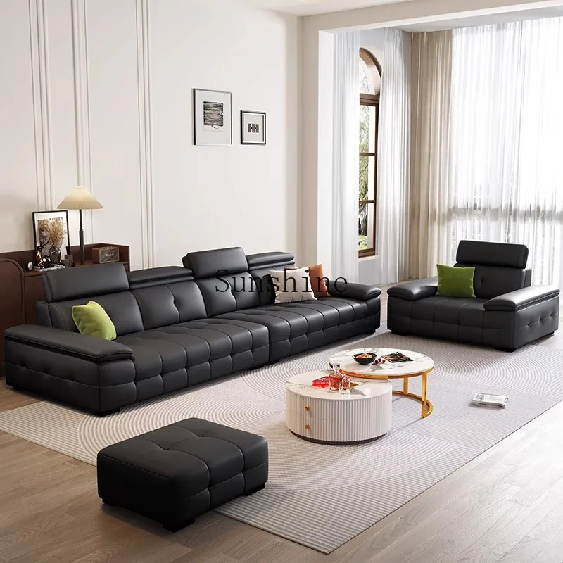 

Italian minimalist piano keys leather sofa modern minimalist living room black straight sofa