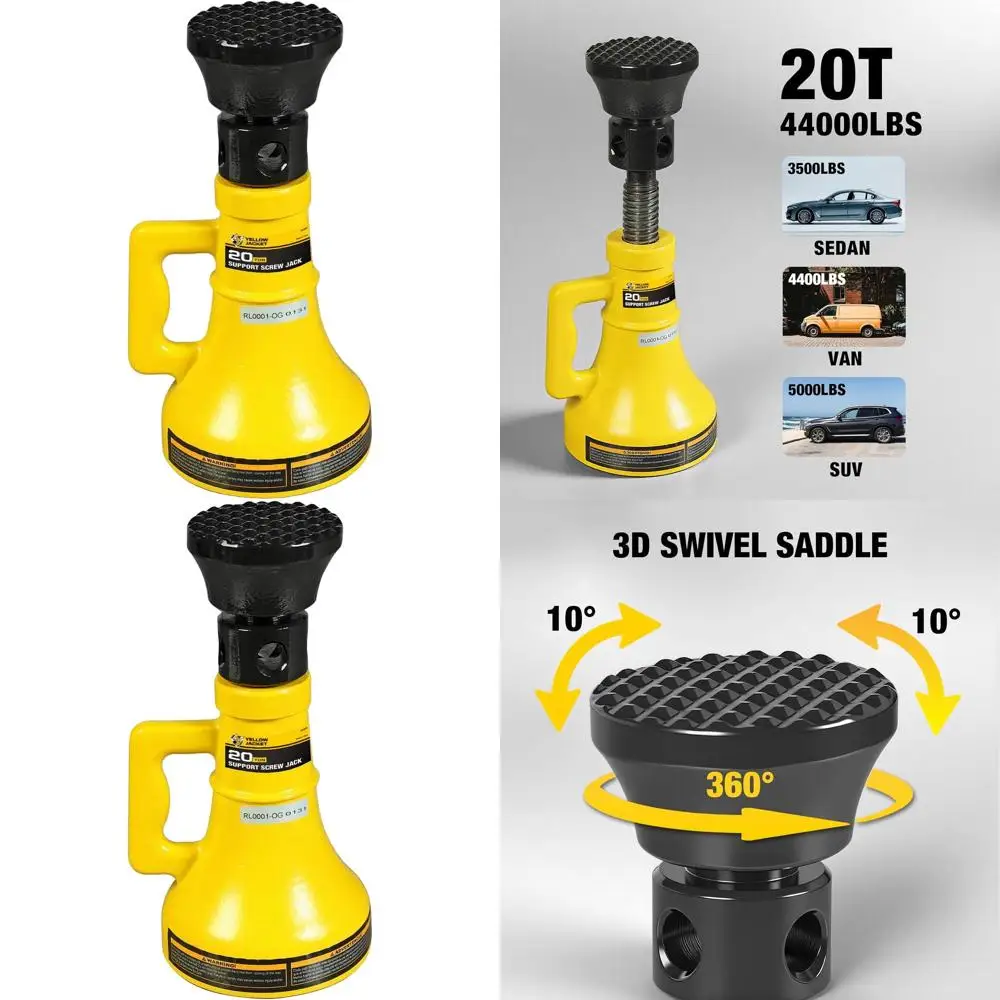 

20-Ton Capacity Car Support Screw Jack for Heavy-Duty Vehicle Lifting and Bridge Stabilization, Yellow (40,000 LBs)