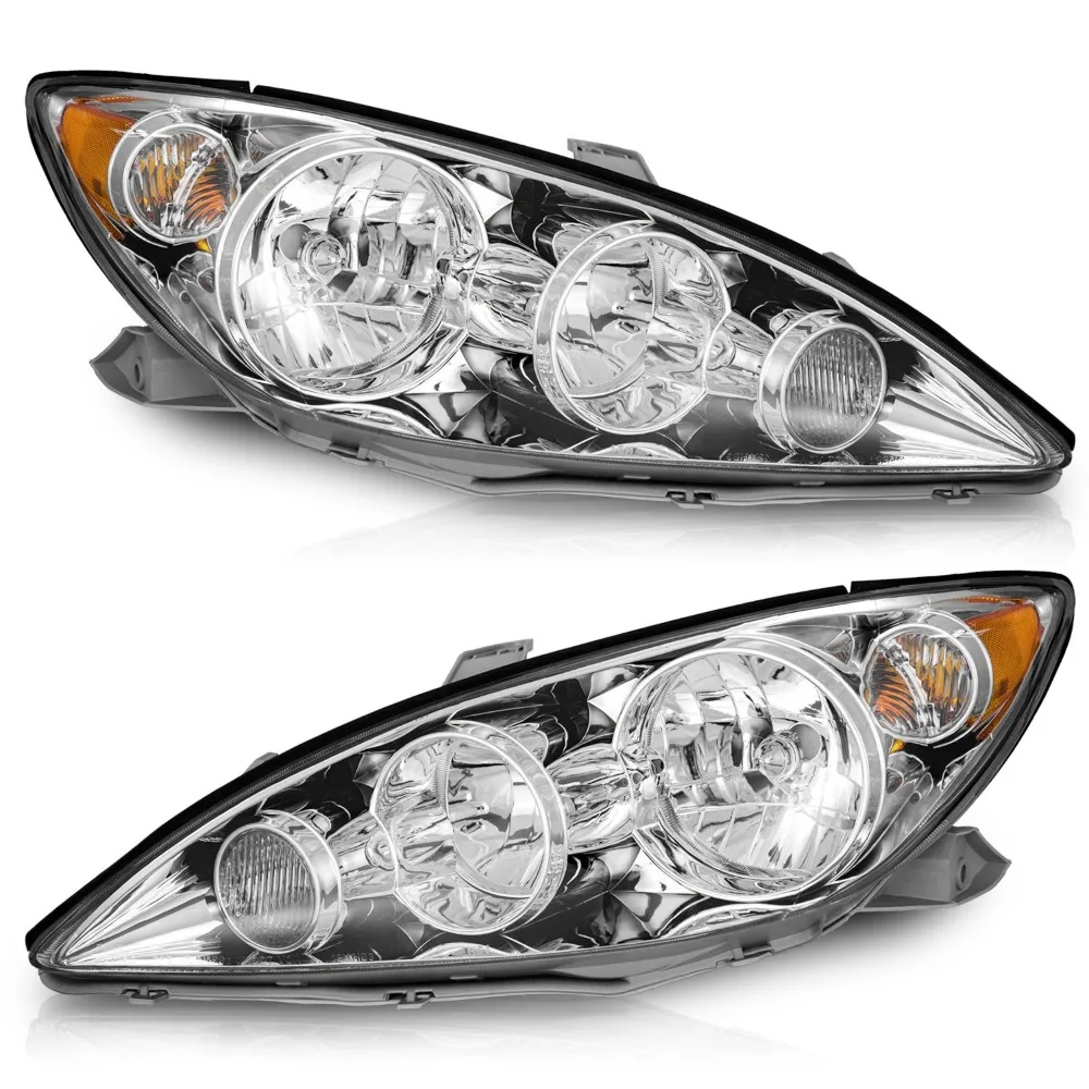 

Pair Headlights Assembly For 2005-2006 Toyota Camry Chrome Headlamps w/o Bulbs