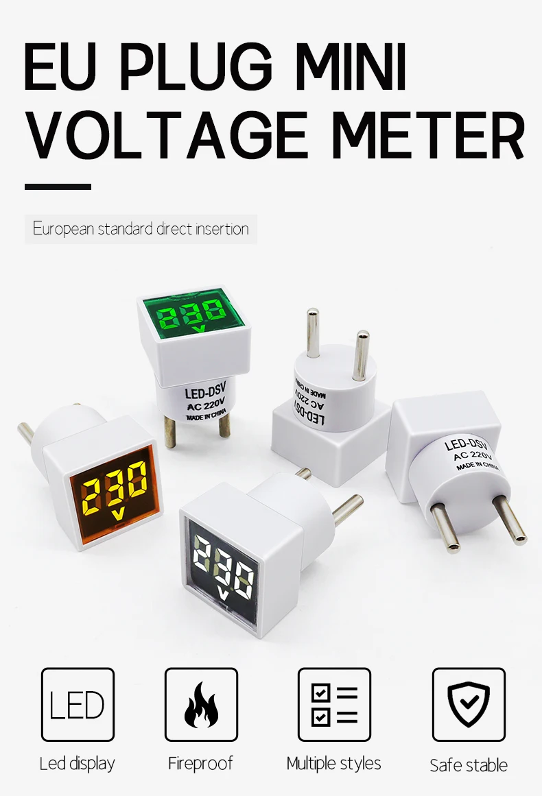 Quadratisches Voltmeter, digitaler Spannungsprüfer, Monitor, AC 50 V–500 V, EU-Stecker, LED-Anzeige, Voltmeter-Kontrollleuchte – Detail 1