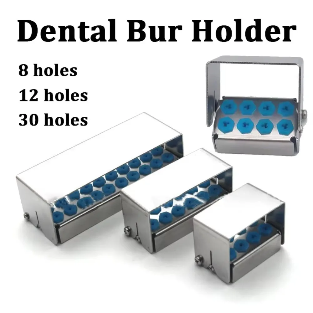 Stainless Steel Dental Burs Holder 8/12/30 Holes Sterilizable Endo File Disinfection Box Lab Tools 135℃ Autoclavable