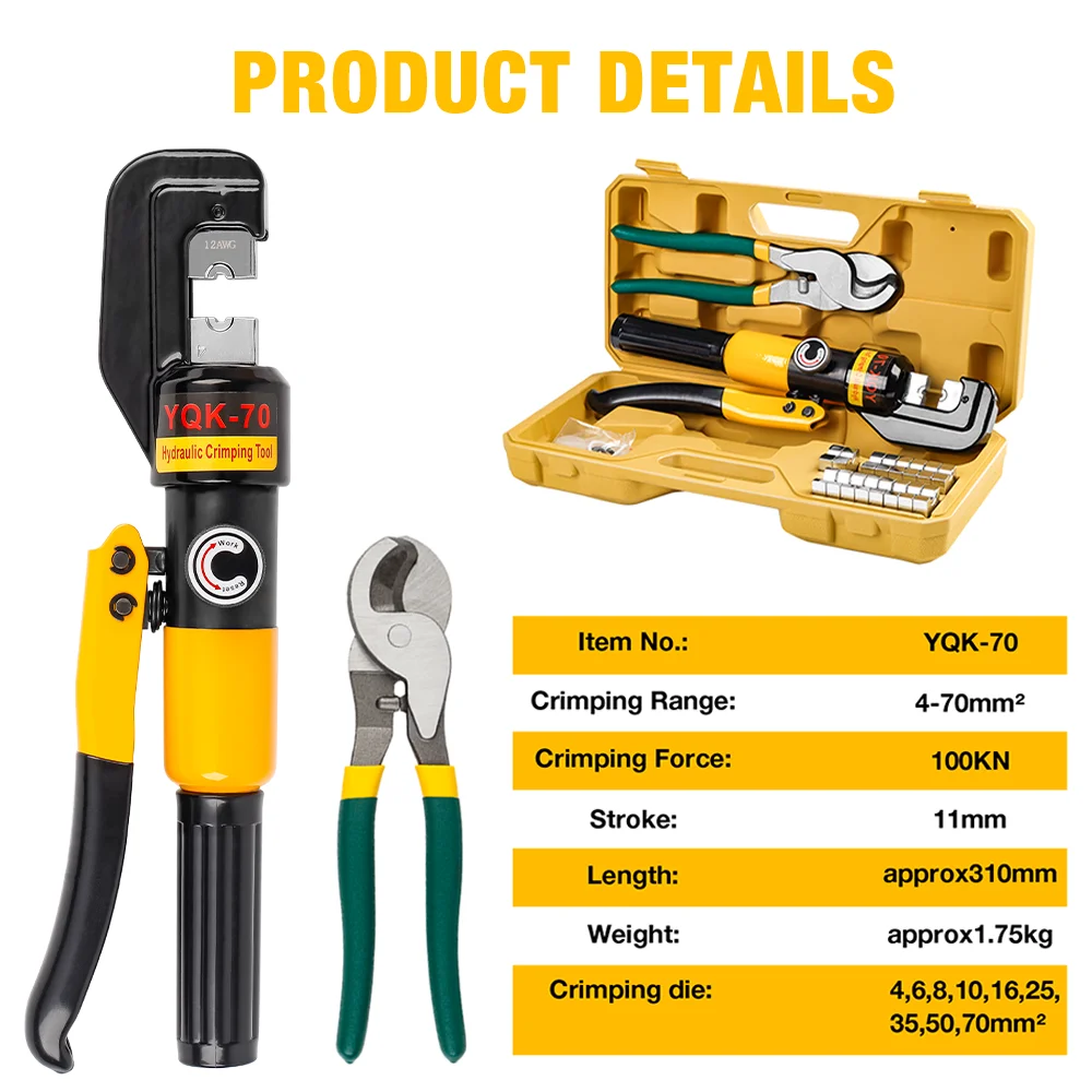 4-70mm² Hydraulic Crimping Pliers 4-6-8-10-16-25-35-50-70mm²  Hydraulic Tool 10T Hydraulic Pliers Cable Terminal Crimping Pliers