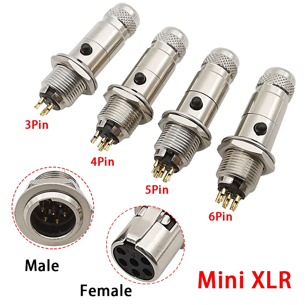 Mini XLR Male Female Adapter 3/4/5/6 Pin Mini XLR Plug Jack Audio Microphone Connector Chassis Panel Mount Socket Connector