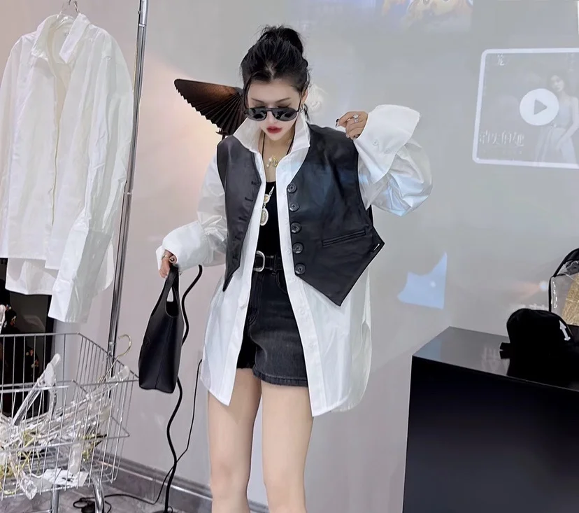 

Жилет из натуральной кожи, женский жилет из натуральной овчины на одной пуговице, модный жилет Personali Svel, маленький шил, новый Bla