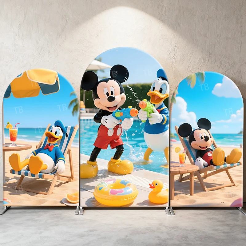 

Disney Mickey & Donald Duck Summer Pool Theme Arch Backdrop Cover Beach Party Decor Photo Booth Background Celebration Supplies