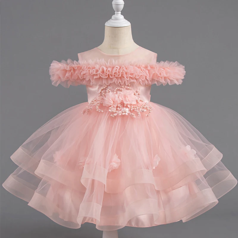 Children's Day Elegant Baby Girl Dress 1st Birthday Party Dresses For Girls Princess Dress Fashion Flower Lace Infant Dress Gown