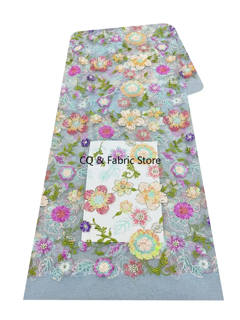 Tela de encaje de malla bordada con lentejuelas brillantes multicolores para vestidos de novia europeos y americanos, vestidos de novia Cheongsams