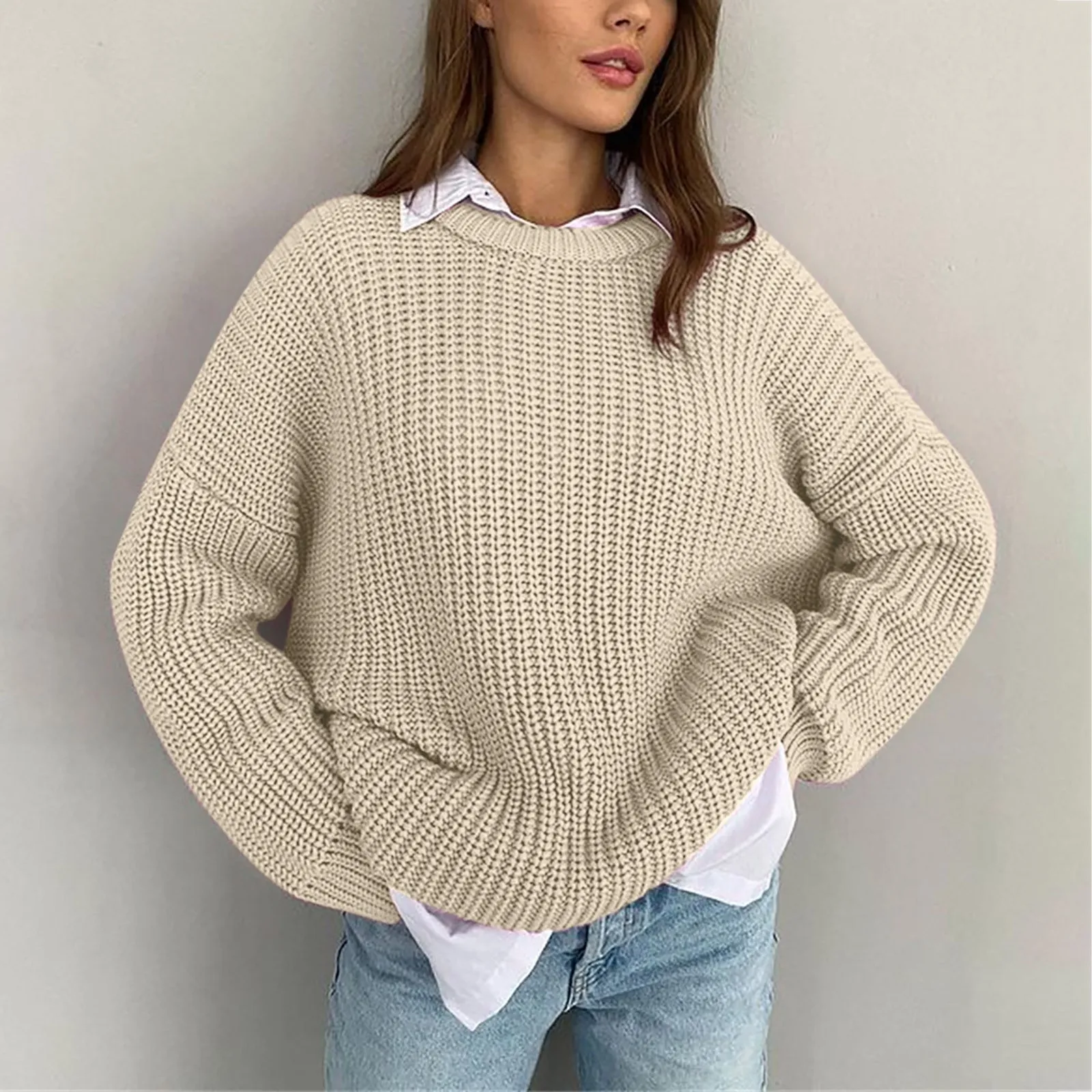 Herfst Winter Effen Kasjmier Trui Vrouwen Pullovers 2023 Losse O-Hals Vleermuis Mouw Dikke Gebreide Blouse Casual Vrouwen Trui Tops