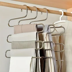 Hot Sale Stainless Steel 5 Layers Clothes Hangers Home Multi-Functional Trouser Rack Non-slip Hanging and Storage Pants Hanger