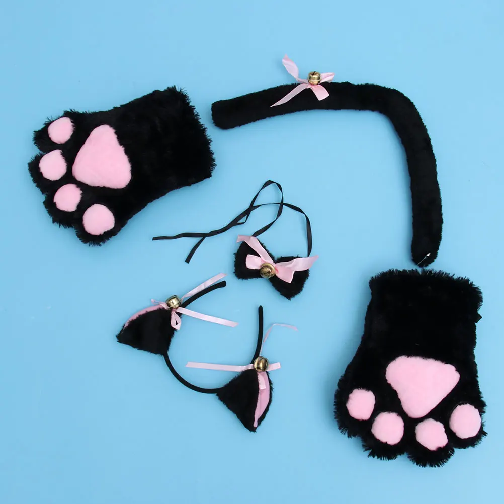 1 مجموعة 1 مجموعة الحيوان زي الدعائم آذان القط عقال الذيل قفازات أساور ربطة القوس فيونكة الاطفال حفلة كرنفال تأثيري اكسسوارات ديكور