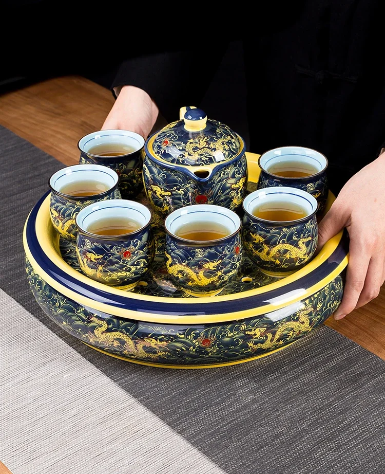 China Ceramic Jingdezhen Tea Set Suit Domestic High-Grade Double Kung Fu Ceramic Teapot Teacup Tray Set tea travel