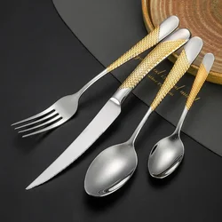 4pcs Gold Cutlery Set Stainless Steel Steak Knife Fork Spoon Luxury Dinnerware Western Dinner Set for Gift Kitchen Accessories