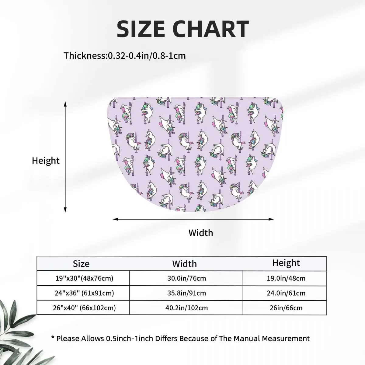 Unicorn Pole Dancing Club Soft Flannel Half Round Doormat Non Slip Bathroom Mat Absorbent Floor Carpet for Garage