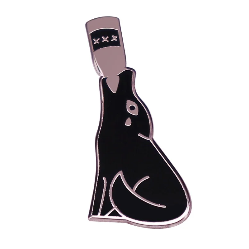 Beber Lobo Esmalte Pin, Garrafa Vinho Titular, Uivando Lobo, Lobo, Crying Dog Brooch, Animal Engraçado Novidade Jóias