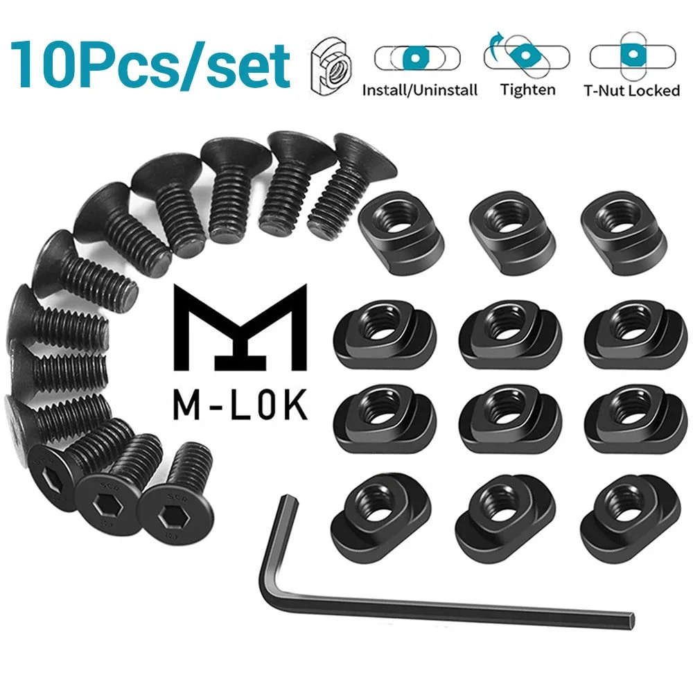 

10Pcs M-LOK Screw and Nut Replacement Rails T-Nut Screw Replacement Set for MLOK Handguard Rail Sections Hunting Gun Accessories