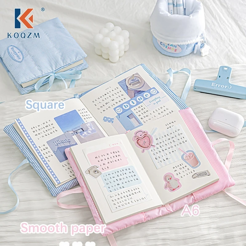 Lace-up And Bow-knot Handbook High-looking Cotton-filled Canvas Ribbon Notebook Girl's Handbook Kawaii School Stationery