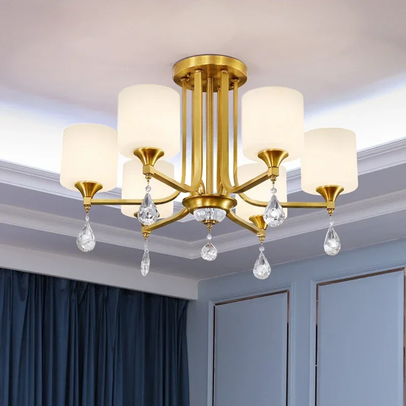 American living room chandelier full copper lamp dining room bedroom study room 8 head chandelier modern indoor light fixtures