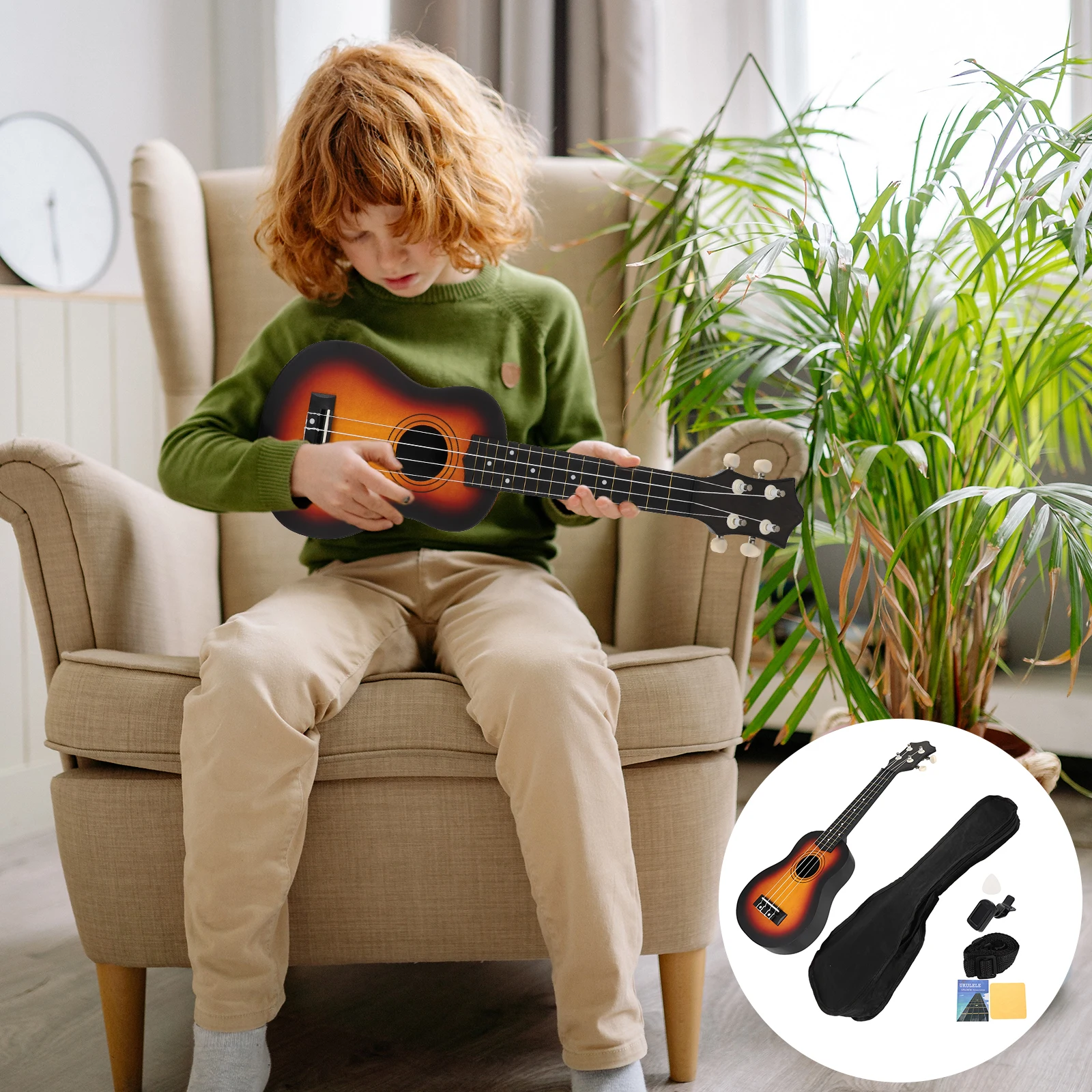 

1 set 1 Set 21 Inches Premium Basswood Plywood Ukulele Guitar Safe Environmentally Friendly Sturdy Portable Kids Beginner Mini
