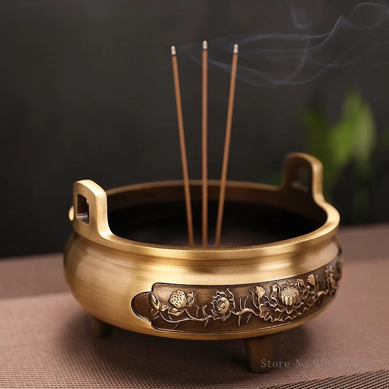 Double Ears Incense Burner, Lotus Pattern, Indoor Sandalwood, Household, Living Room, Retro, Tea Ceremony, 1Pc