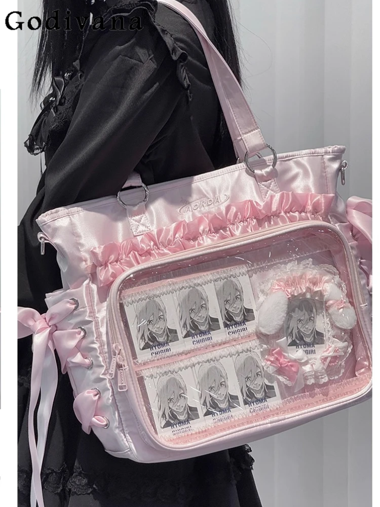 

2D Japanese Original Lolita Ribbon Pain Bag Daily Cute Doll Bag Large Capacity Commuting Casual Sweet Girl Shoulder Bag