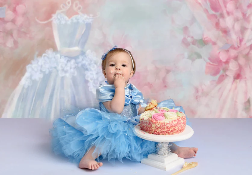 Mocsicka Dress Room Baby Kids Portrait Backdrops Charming Dresses Pink Floral Backdrop Girls Milestone Cake Smash Studio Prop