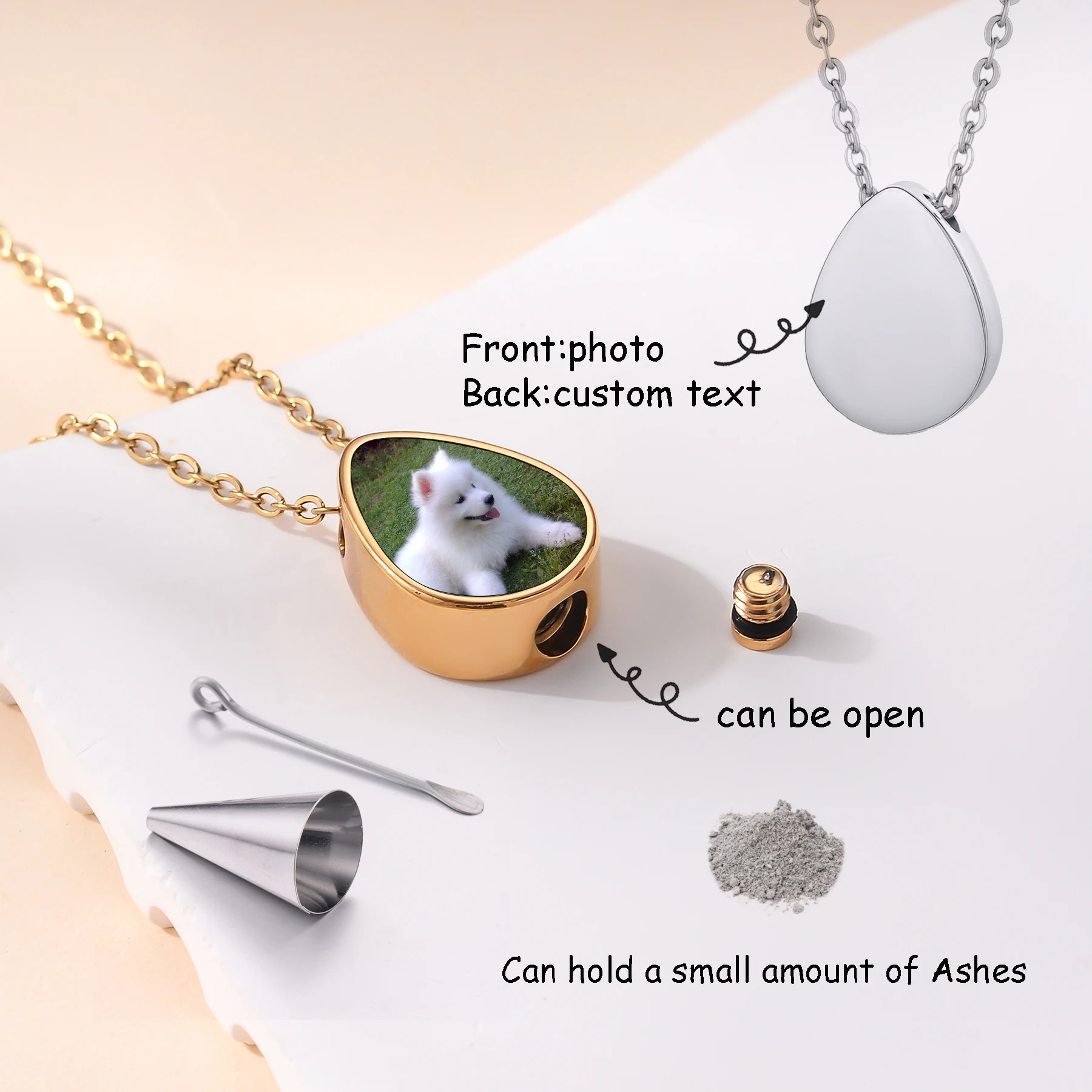 

Персонализированное ожерелье для кремации с фотографическим текстом для пепла, подвеска в виде капли воды из нержавеющей стали, ювелирное изделие на память, подарок для праха домашних животных человека