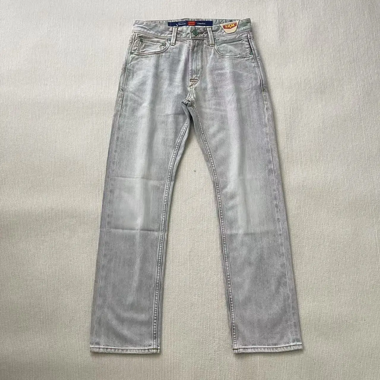 

Classic Spring/Summer Lightweight 12oz Red Selvedge Denim in Taupe Grey Premium Straight Leg Jeans for Trendy Pants 5KM