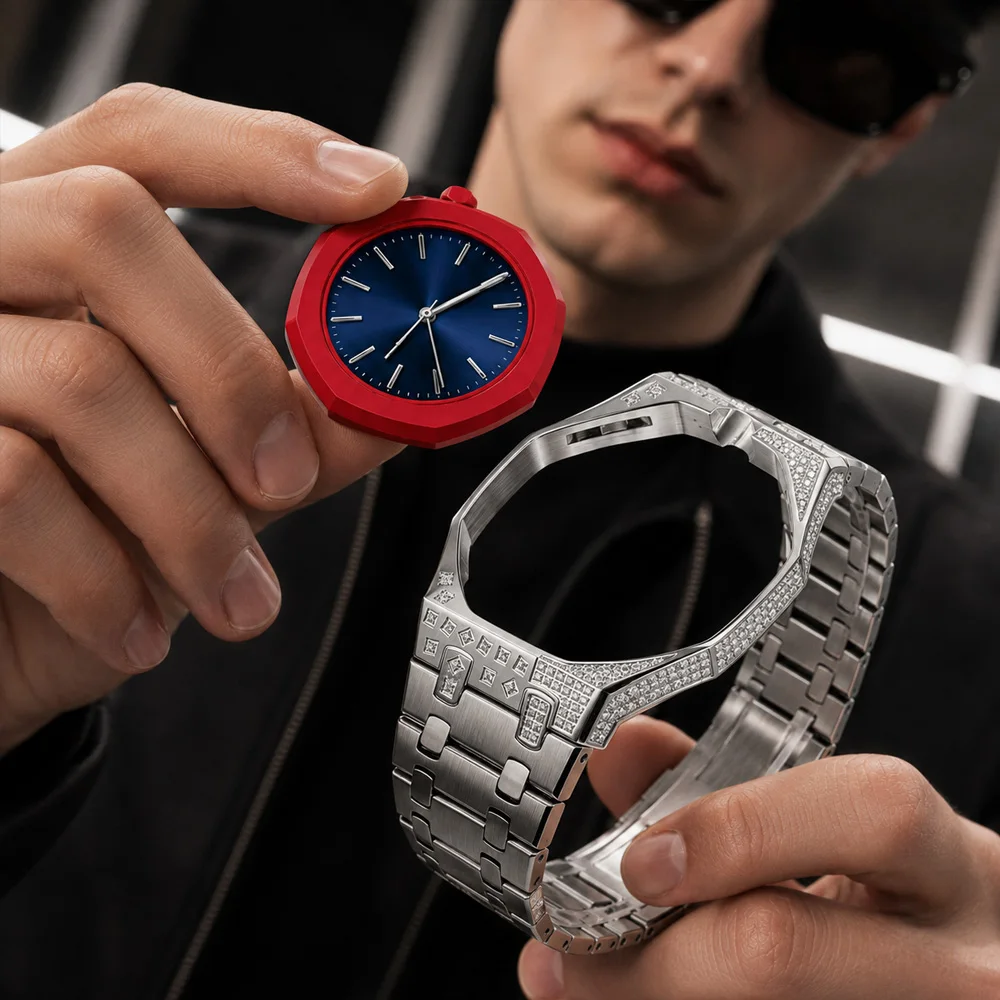 Stainless Steel Mod Kit for Swatch x AP Royal Pop Pocket Watch Silicone Wrist Strap Diamond Case Wristwatch Accessories