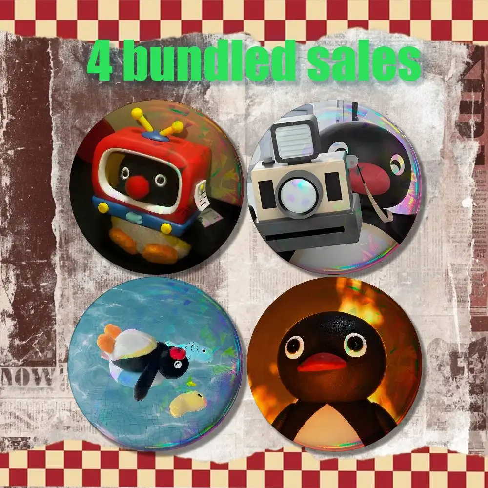 Cute P-Pingu Brooches for Backpack Accessories 25,32,44,58,75mm Round Enamel Pins 4-piece set Cartoon Anime Badge