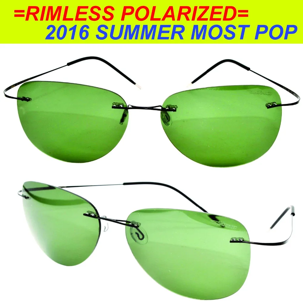 

New design GENUINE Brand B Titanium green polarized rimless with case sunglasses gafas de sol briller lunettes de soleil