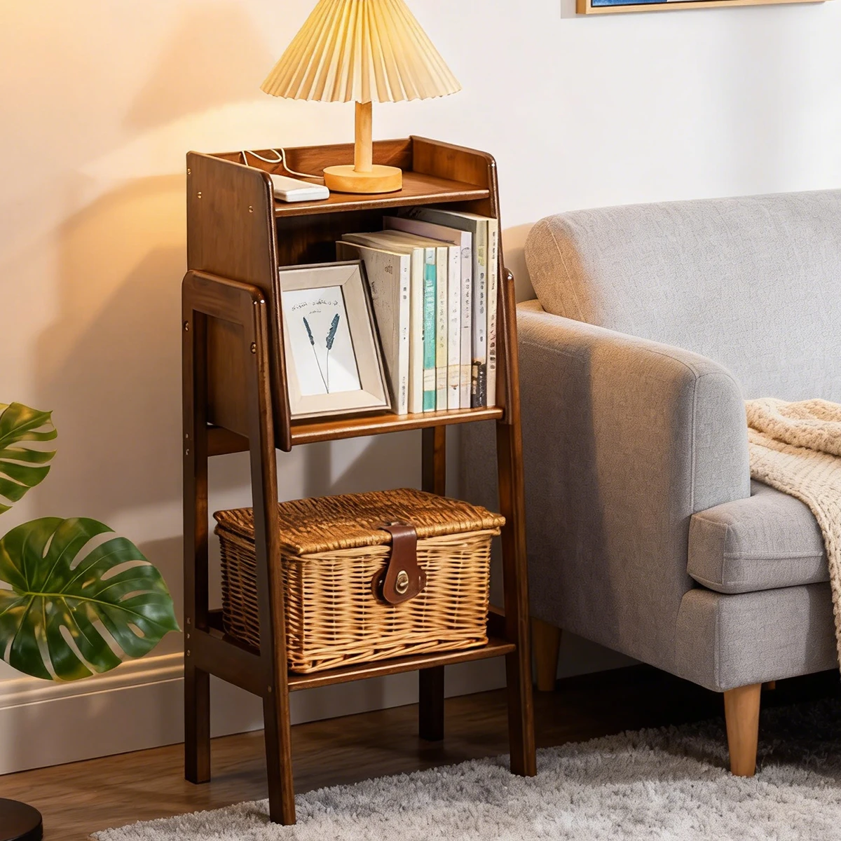 Bambus-Bücherregal im Retro-Stil, Aufbewahrungsregal für Wohnzimmer, Bücherpräsentationsständer, Eckorganizer, Bücherregal, Ästhetisches Bodenmöbelstück