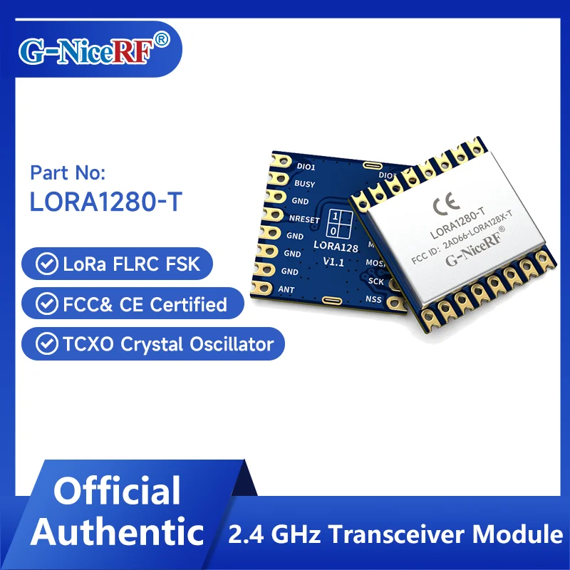 

G-NiceRF | 2 PCS LORA1280-TCXO LoRa Module 2.4GHz SX1280 Long Distance SPI Interface FCC ID&CE-RED Certification