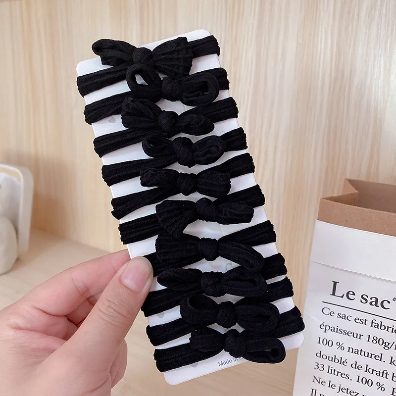 10Pcs/Bag Korean Women Bowknot Elastic Hair Bands Solid Seamless Rubber Bands for Girls Hair Accessories Ponytail Hair Tie Rope