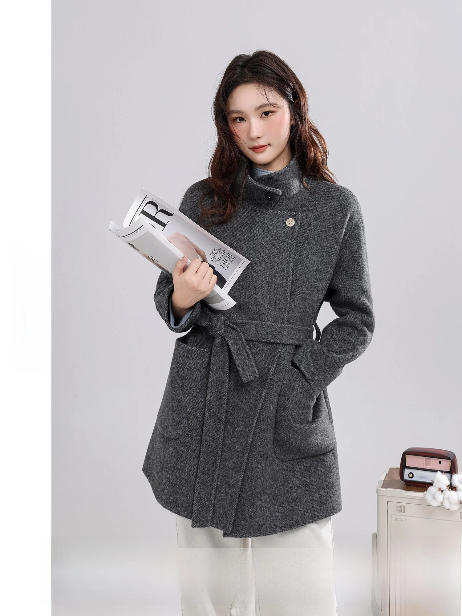 

Новое зимнее женское двустороннее шерстяное пальто с воротником-стойкой, приталенное, с завышенной талией, в корейском стиле, с длинными рукавами