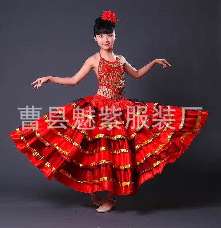 Children's performance attire Spanish bullfighting dance grand swing skirt opening dance skirt stage performance attire girl red