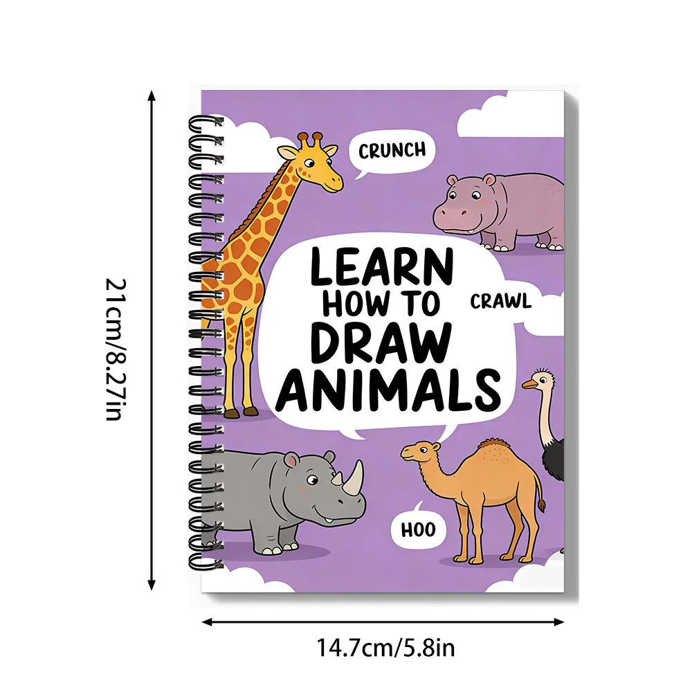 1 PC Interessante taccuino di storie a tema animali con punte di disegno, elementi crunch crawl hoo, adatto per la casa, ideale per gli appassionati d'arte