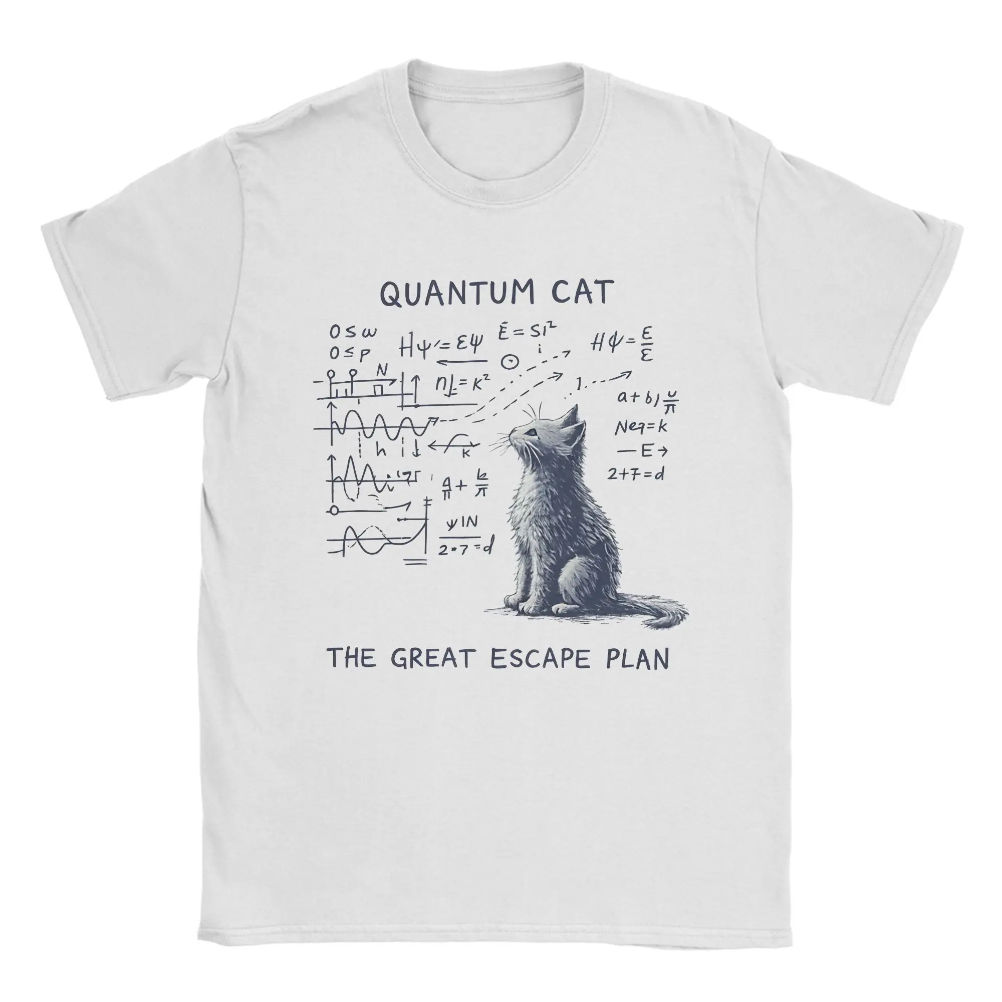 Funny Physics Cat Nerd Schrodinger Cat  Tshirts Men 100%Cotton Short Sleeve Quantum Mechanics Cat Crewneck Summer Tops