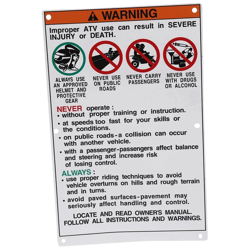 For Yamaha Warning Decals Stickers Labels Aluminum Backed Raptor Blaster Banshee