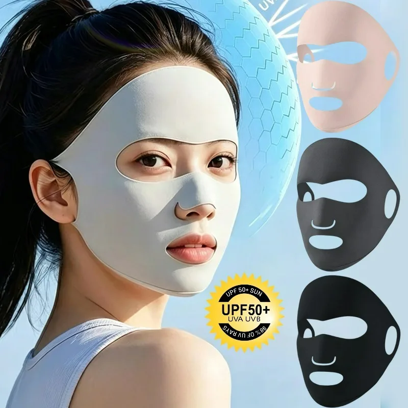 Summer Sunscreen Mask for Women UPF50+ Summer Sunscreen Full Face Outdoor Cycling Ice Silk UV Protection Breathable Sport Masks