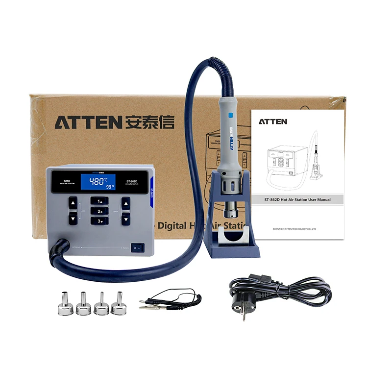 ATTEN-pistola de aire caliente sin plomo Original, estación de soldadura con pantalla digital inteligente, 1000W, retrabajo para reparación de chips PCB