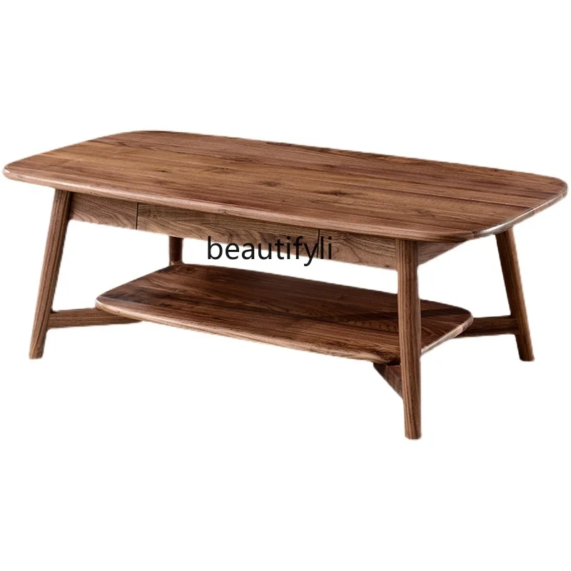 

North America Black Walnut Wooden Tea Table TV Cabinet Unit Full Solid Wooden Tea Table Nordic Low Table